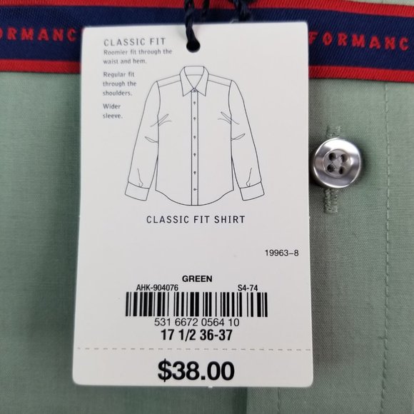 NWT Stafford Performance GREEN the Super Shirt 17 1/2 36-37 - Picture 2 of 3